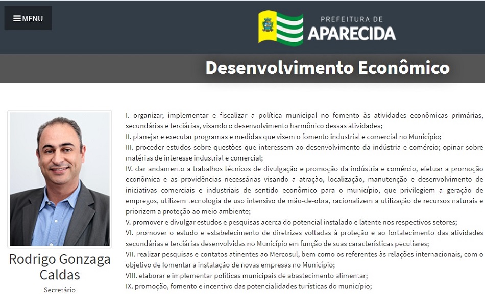 Rodrigo Caldas ainda consta como secretário no site da prefeitura