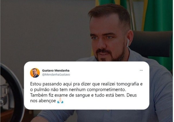 Gustavo Mendanha não tem pulmão comprometido pela Covid-19