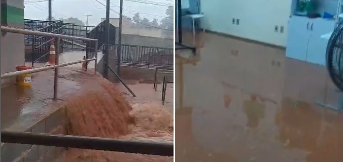 Temporal: Enxurrada invade escola em Aparecida de Goiânia
