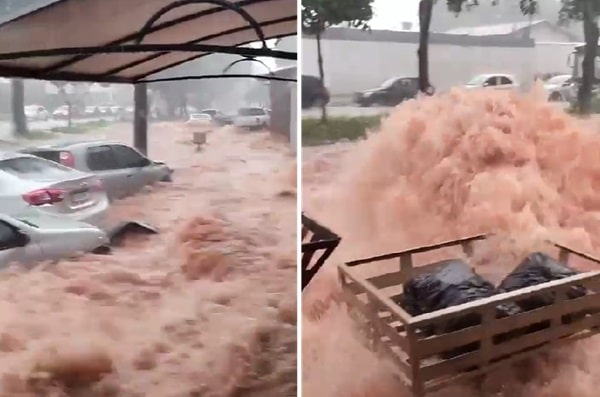 Chuva arrasta carros e quase mata homem afogado, em Goiânia