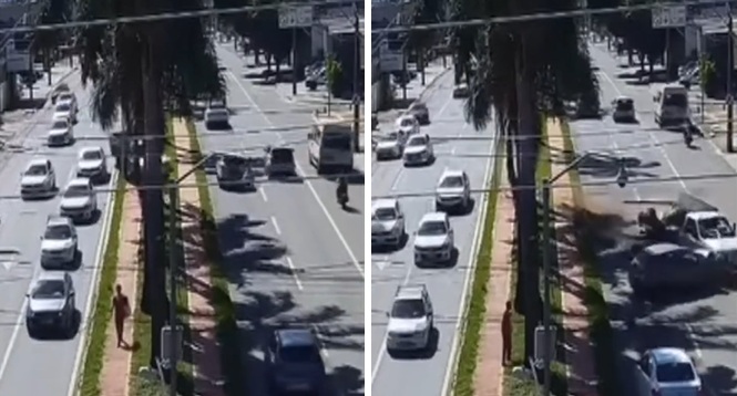 Caminhonete desgovernada bate de frente com carro de passeio na T-63