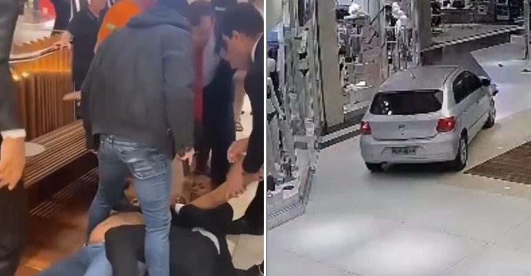Policial de folga prende suspeito de invadir shopping com carro, em Goiânia