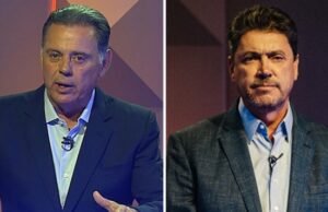 Marconi Perillo e Wilder Morais durante o debate da TV Anhanguera
