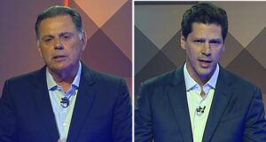 Marconi promete valorizar servidores e Daniel resgata polêmicas da gestão tucana Marconi Perillo e Daniel Vilela durante debate da TV Anhanguera