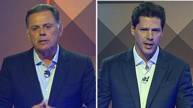 Marconi Perillo e Daniel Vilela durante debate da TV Anhanguera
