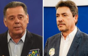 Daniel Vilela, Marconi Perillo e Wilder Morais durante a disputa pelo Governo de Goiás nas eleições de 2026.