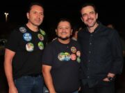 Vilela, Panda e Mendanha durante ato de campanha em Aparecida de Goiânia