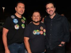Leandro Vilela reforça palanque de José Nelto, Panda, Mendanha, Gracinha, Daniel e Caiado Vilela, Panda e Mendanha durante ato de campanha em Aparecida de Goiânia