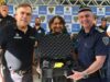 Mabel reforça Guarda Civil de Goiânia com 450 armas de choque, motos e equipamentos Prefeito Mabel e a vice Coronel Cláudia durante entrega de equipamentos para a GCM